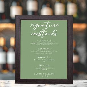 Sage Green Spring Wedding Signature Cocktails Menu Poster