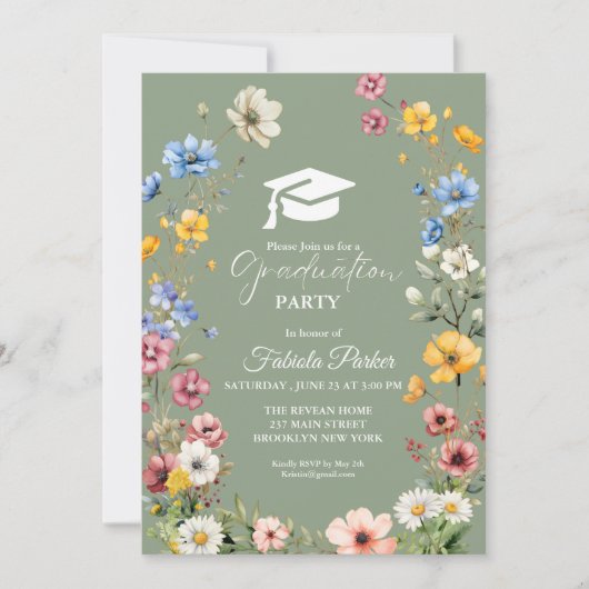 Sage Green Spring Wildflower Garden Afstuderen Kaart (Voorkant)