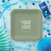 Sage Green Square Paper Plates Custom Logo Printed Papieren Bordje (Feest)