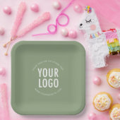Sage Green Square Paper Plates Custom Logo Printed Papieren Bordje (Feest)