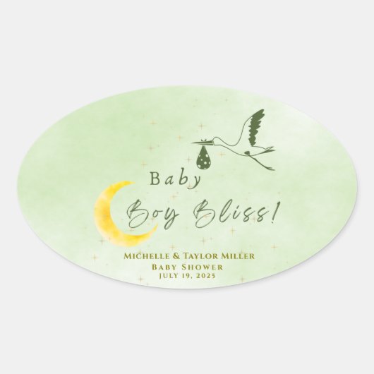 Sage Green Starlit Baby Boy Bliss Special Delivery Ovale Sticker (Voorkant)