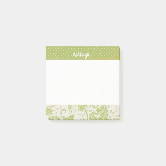 Sage Green Stippen en Damask Post-it® Notes (Voorkant)