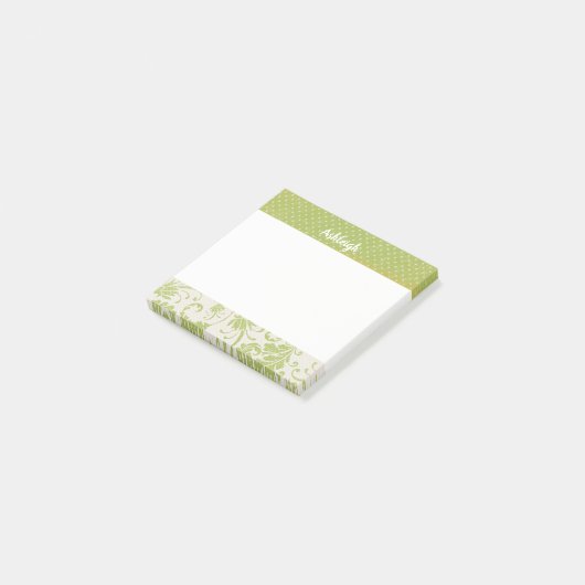 Sage Green Stippen en Damask Post-it® Notes (Schuin)