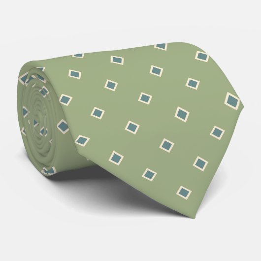 Sage Green Stone Diamond Polka Dot Pattern Stropdas (Opgerold)