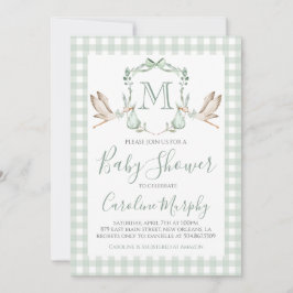 Sage Green Stork Baby shower Preppy Gingham Kaart