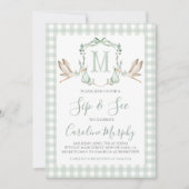 Sage Green Stork Sip & See Preppy Gingham Kaart (Voorkant)