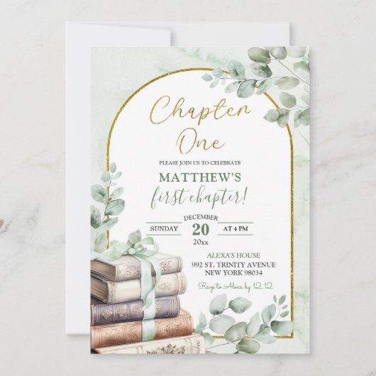 Sage Green Storybook Chapter One Eerste Verjaardag Kaart (Voorkant)