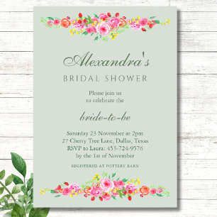 Sage Green Strawberry Pink Peony Vrijgezellenfeest Kaart