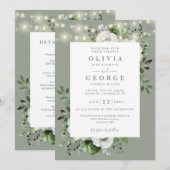 Sage Green String Lichten Bloemen Alles In Een Huw Kaart (Voorkant / Achterkant)