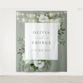 Sage Green String Lights Bloemen Foto Achtergrond Wandkleed (Voorkant)