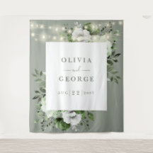 Sage Green String Lights Bloemen Foto Achtergrond