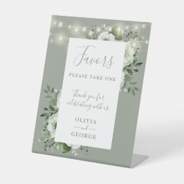 Sage Green String Lights Bloemen Huwelijksgunsten Reclamebord Met Voetstuk