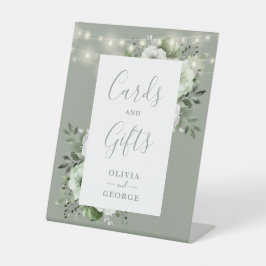 Sage Green String Lights Bloemen Kaarten en gesche Reclamebord Met Voetstuk