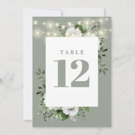 Sage Green String Lights Bloementafel Nummer Kaart