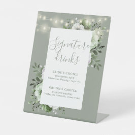 Sage Green String Lights Floral Signature Drinken Reclamebord Met Voetstuk
