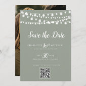 Sage Green String Lights Modern Script Bewaar de Save The Date (Voorkant / Achterkant)