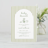 Sage Green Stripe Baby Brunch Baby Shower Kaart (Staand voorkant)