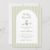 Sage Green Stripe Baby Brunch Baby Shower Kaart (Voorkant)