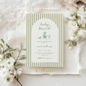 Sage Green Stripe Baby Brunch Baby Shower Kaart