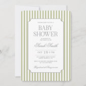 Sage Green Stripe Baby Shower Invitation Kaart (Voorkant)