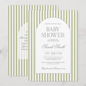 Sage Green Stripe Baby Shower Invitation Kaart (Voorkant / Achterkant)