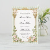 Sage Green Stripe Cherub Floral Arch Wedding Kaart (Staand voorkant)
