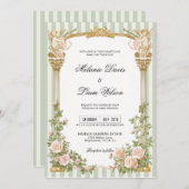 Sage Green Stripe Cherub Floral Arch Wedding Kaart (Voorkant / Achterkant)