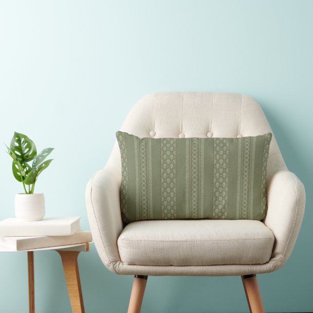 Sage Green Stripe Lines Elegant Mid Century Kussen (Stoel)