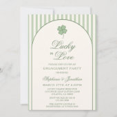 Sage Green Stripe Lucky in Love Engagement Party Kaart (Voorkant)