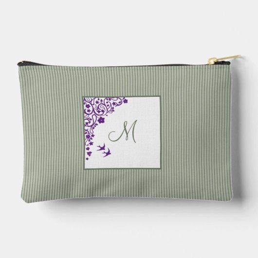 Sage Green Stripe Paars Floral Script Monogram Etui (Achterkant)
