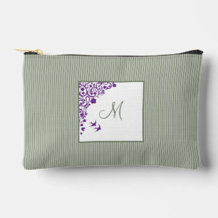 Sage Green Stripe Paars Floral Script Monogram Etui
