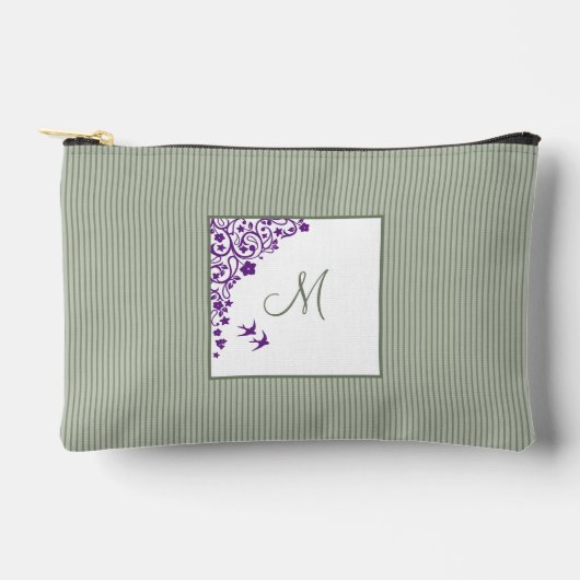 Sage Green Stripe Paars Floral Script Monogram Etui (Voorkant)
