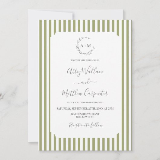 Sage Green Stripe Wedding Kaart (Voorkant)