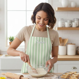 Sage Green Stripe Women's Custom Apron Schort