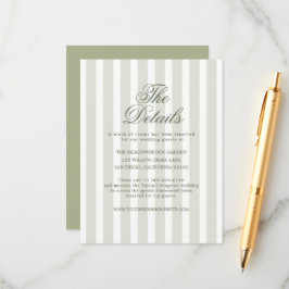Sage Green Striped Wedding Details Card Informatiekaartje