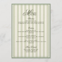Sage Green Striped Wedding Menu  Card