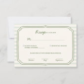 Sage Green Striped Wedding RSVP Card  (Voorkant)
