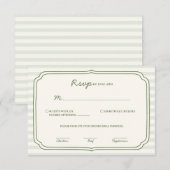 Sage Green Striped Wedding RSVP Card  (Voorkant / Achterkant)