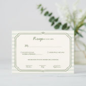 Sage Green Striped Wedding RSVP Card  Kaartje (Staand voorkant)
