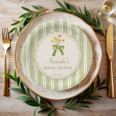 Sage green stripes bridal shower monogrammed papieren bordje