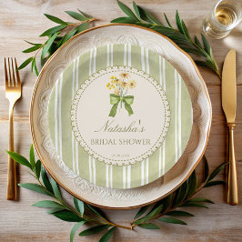 Sage green stripes bridal shower monogrammed papieren bordje
