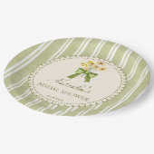 Sage green stripes bridal shower monogrammed papieren bordje (Gekanteld)