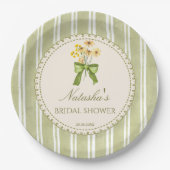 Sage green stripes bridal shower monogrammed papieren bordje (Voorkant)