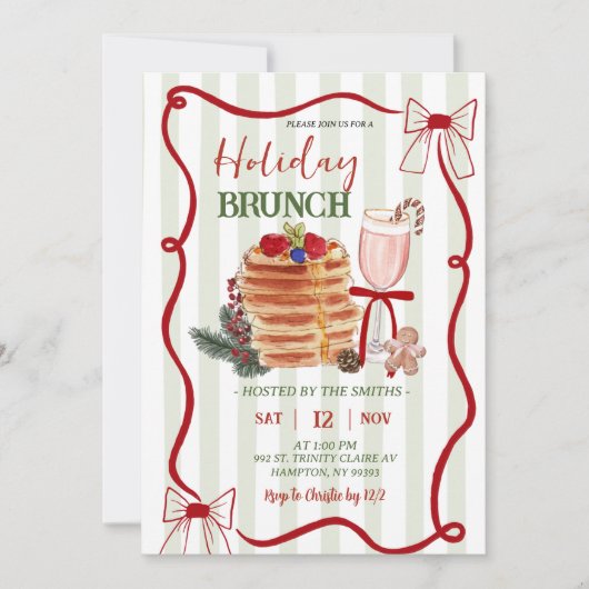 Sage Green Stripes Christmas Holiday Brunch Kaart (Voorkant)