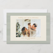  Sage Green Stripes Custom Photo Christmas Feestdagenkaart (Voorkant)