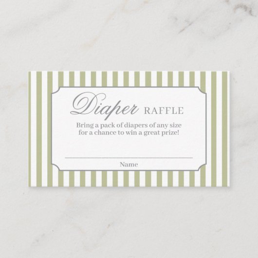 Sage Green Stripes Diaper Raffle Card Informatiekaartje (Voorkant)