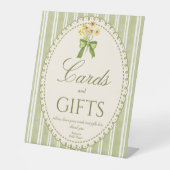 Sage green stripes elegant bridal shower gifts reclamebord met voetstuk (Voorkant)