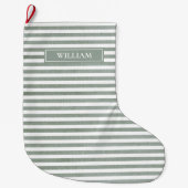 Sage Green Stripes gepersonaliseerd Grote Kerstsok (Voorkant)
