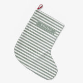 Sage Green Stripes gepersonaliseerd Grote Kerstsok (Voorkant (Hangend))