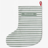 Sage Green Stripes gepersonaliseerd Grote Kerstsok (Achterkant)